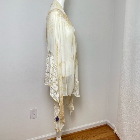 Boho Ethereal Fairy Sheer Tie Dye Floral Lace Crocheted Beach Scarf Wrap Shawl - Picture 4 of 15